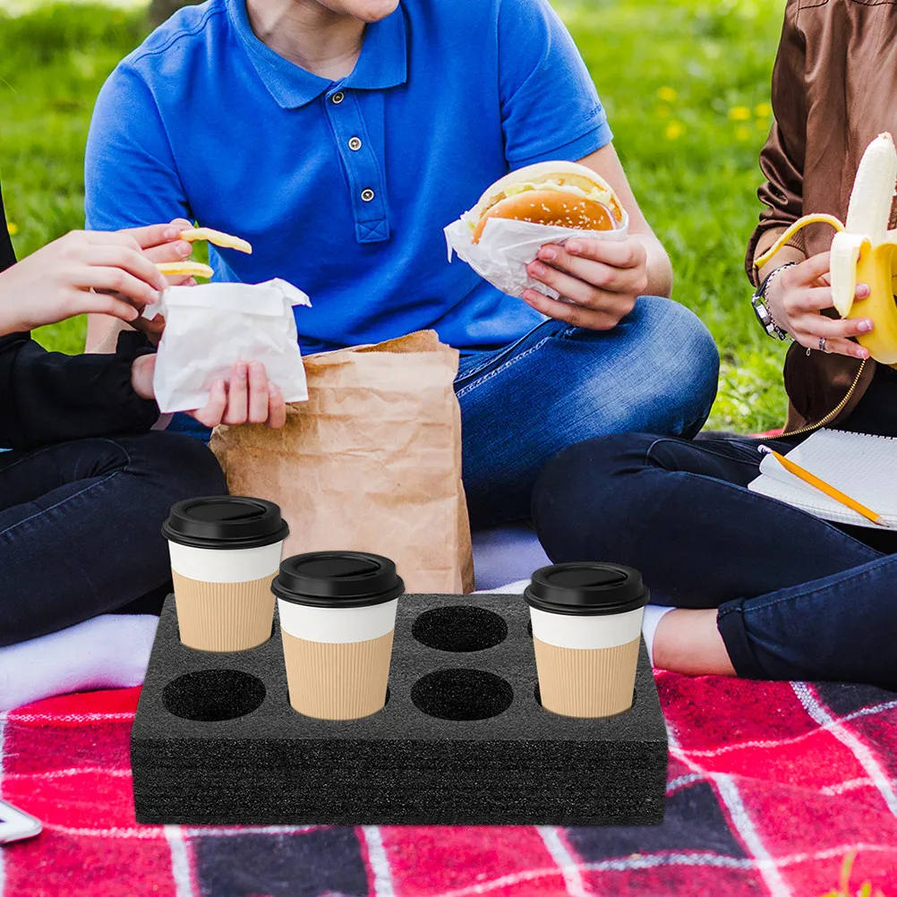 2Pcs Pearl Cotton Cup Holder Tray Black 8 Slot Beverage Carrier for Coffee Shops Milk Tea Stores Party Drink Transport Foam