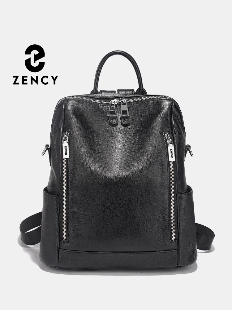 

Zency Fashion Genuine Leather Backpack Knapsack Multi-pocket Day pack Travel Convertible Shoulder Bag for Fall Winter Commuter