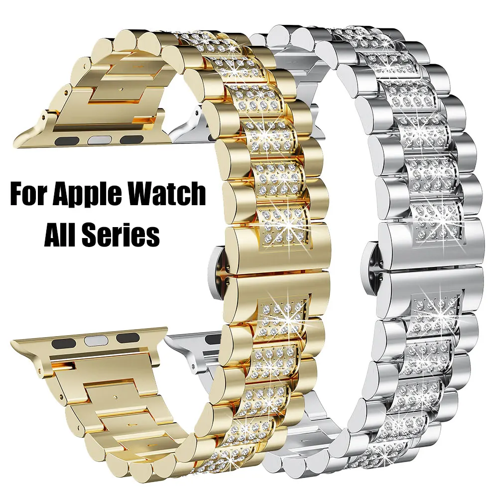 Pulseira feminina de diamante para apple watch ultra 49mm 46mm 44/45mm pulseira de metal para iwatch 10 9 8 38 40 41mm smartwatch correa