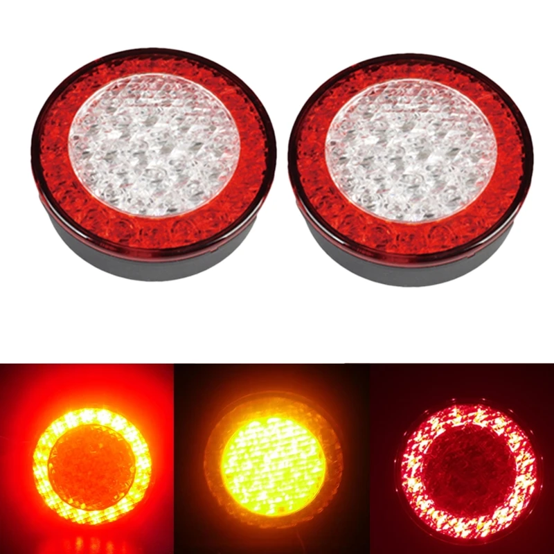 

2Pcs E4 95mm Truck Round Tail Lights 12V Red Amber LED Tail Lamp For Trailer Lorry Bus Car Stop Turn Signal Back Light