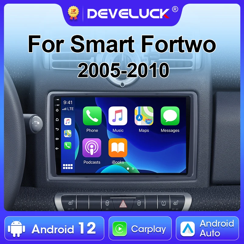 Para Smart Fortwo 451 2005 - 2010 2 Din Android 12 Radio de coche reproductor de vídeo Multimedia GPS 4G WIFI Carplay Auto estéreo DVD RDS QLED