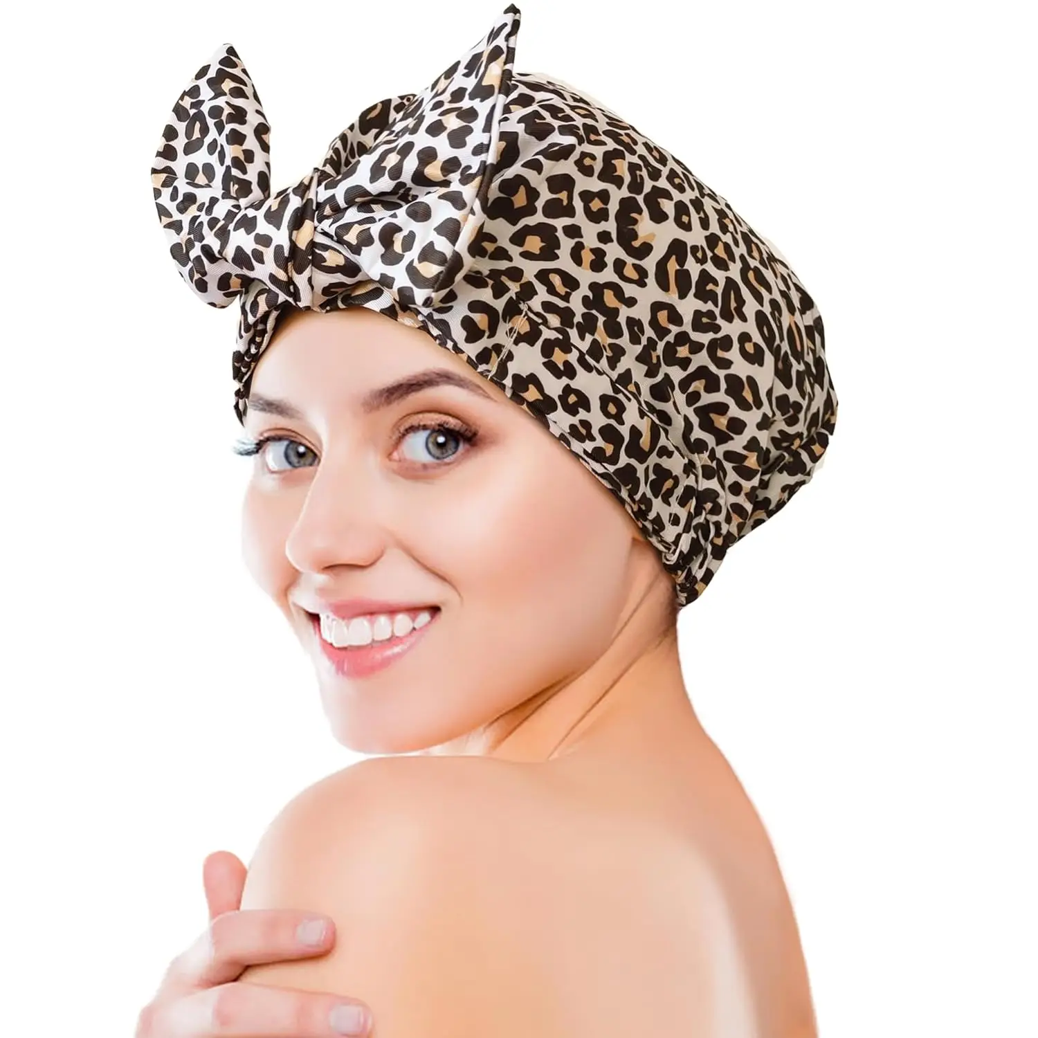 

Luxury Shower Cap for Women, Shower Caps for Women Reusable Waterproof, Hair Cap for Shower, Large Adjustable Bowknot Bath Cap f