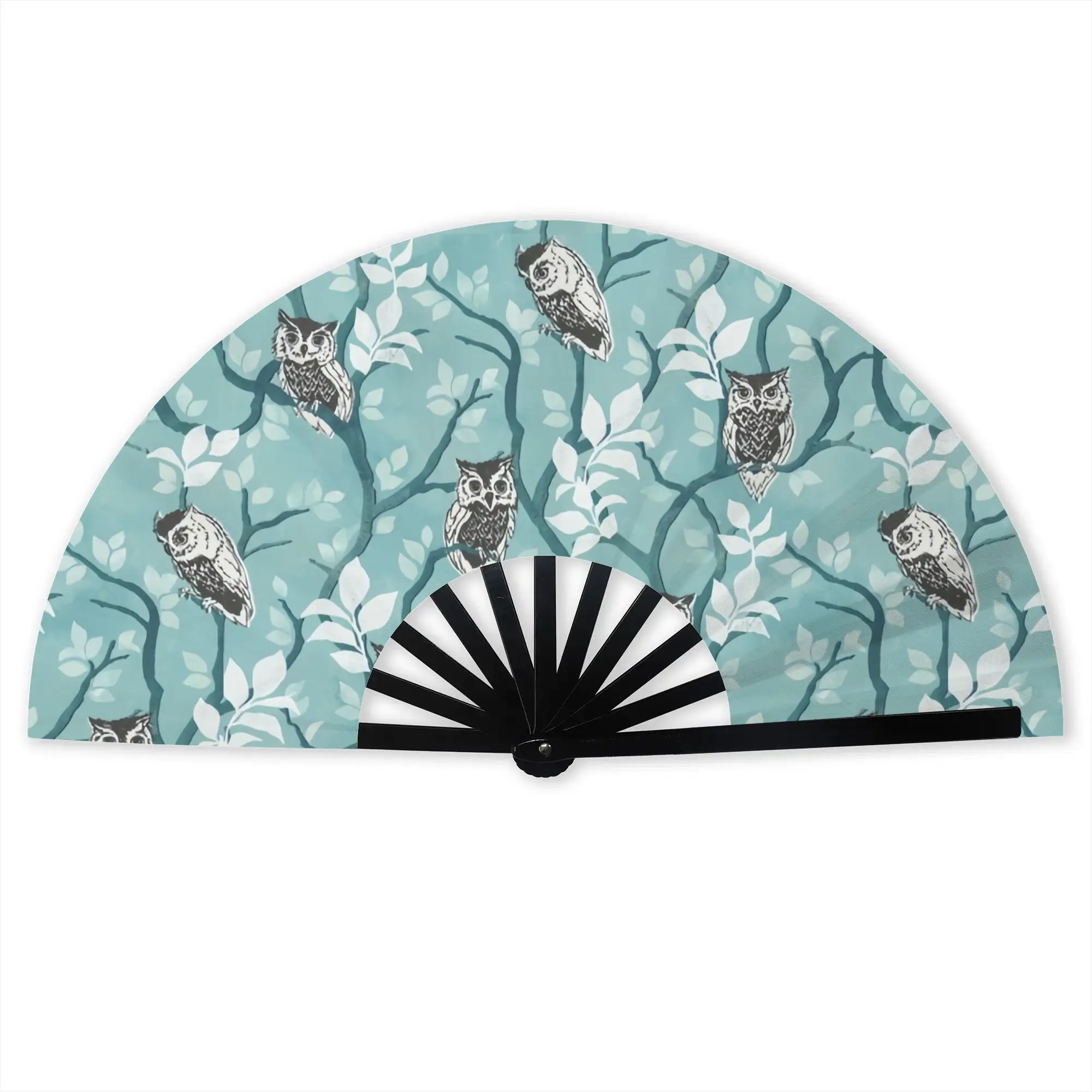 Tangled Wood Owl Stylish Hand Fan  Men  Printed Polyester Fan  Aesthetic For Dancing Gift