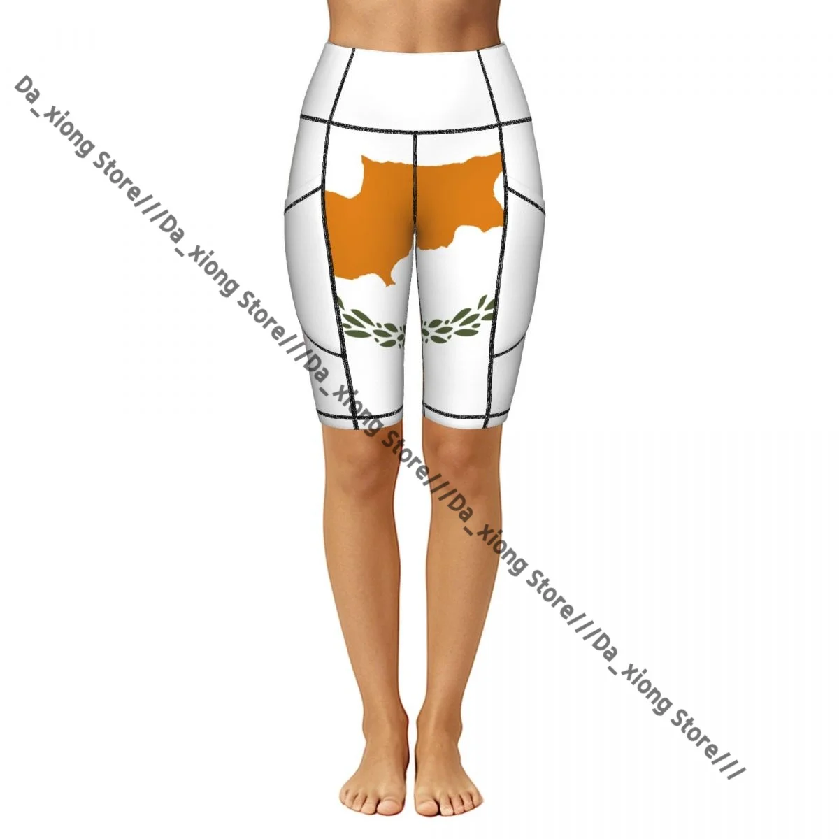 Women High Waist Yoga Shorts Flag Of Cyprus Stretch Hip Lifting Quick Dry Fitness Sports Shorts