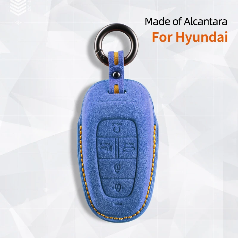 Alcantara Suede Car Key Case Cover Shell For Hyundai  Sonata Sel IONIQ 5 NEXO NX4 Tucson 2022 Sonata 2020 Grandeur Santa Fe