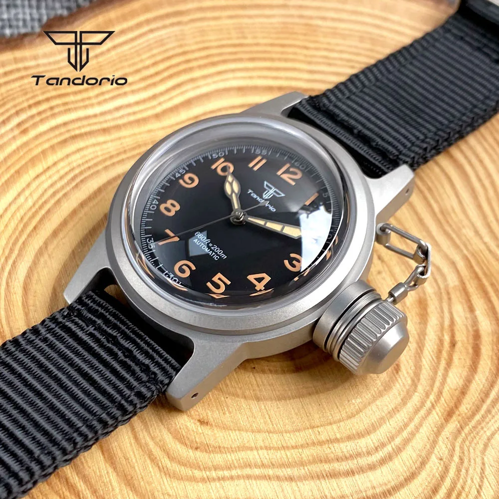 Tandorio Sandblasted Men\'s NH35 Automatic Dive Frog Watch Domed Sapphire Luminous Military Style Mechanical Wristwatch 20BAR