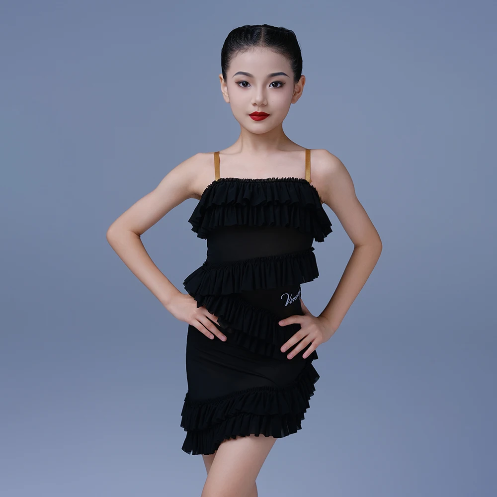 

Vennystyle Latin dance girls training dress with halter dance dress professional national standard training dress