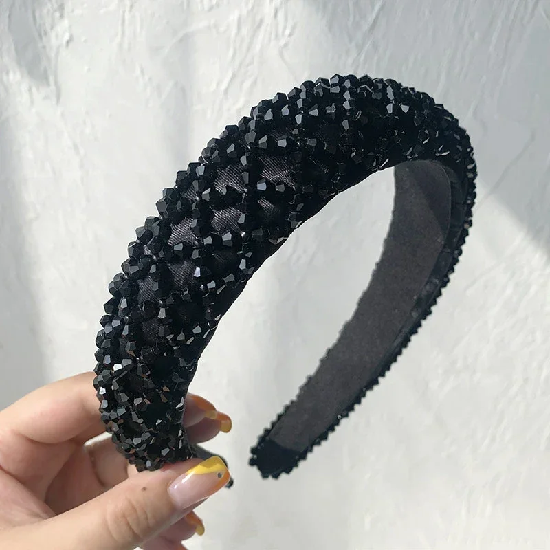 Exquisite Women Baroque Wide Rhinestone Headband Handmade Beaded Colorful Crystal Sponge Headband Vintage Girls Wedding Party