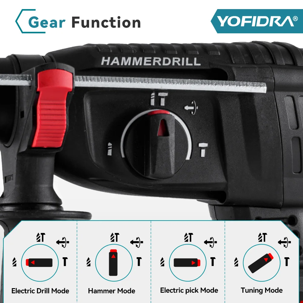 Yofidra 26mm Brushless Electric Hammer Impact Drill Multifunction Efficient Cordless Rotary Power Tool For Makita Battery Pin
