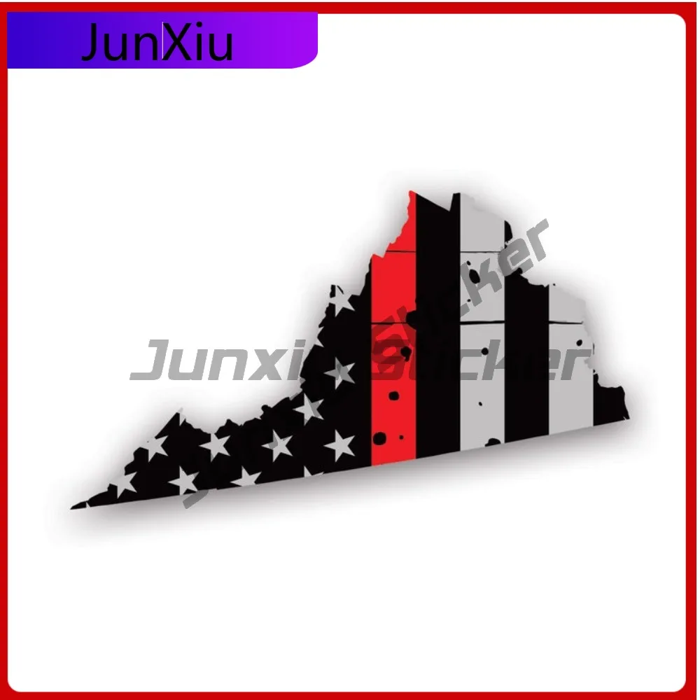

Awesome Distressed Virginia State Shaped Subdued Us Flag Thin Red Line Sticker Uv Protected Decalsfire Firefighter Safety