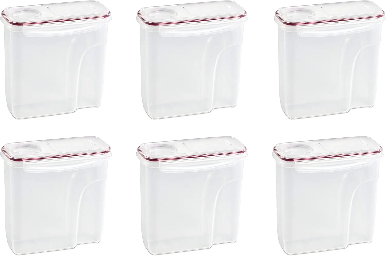 

Ultra-Seal 24 Cup Dry Food Container, Airtight with Latching Lid, Holds Cereal, Dishwasher Safe, Clear With Red Gasket, 6-Pack