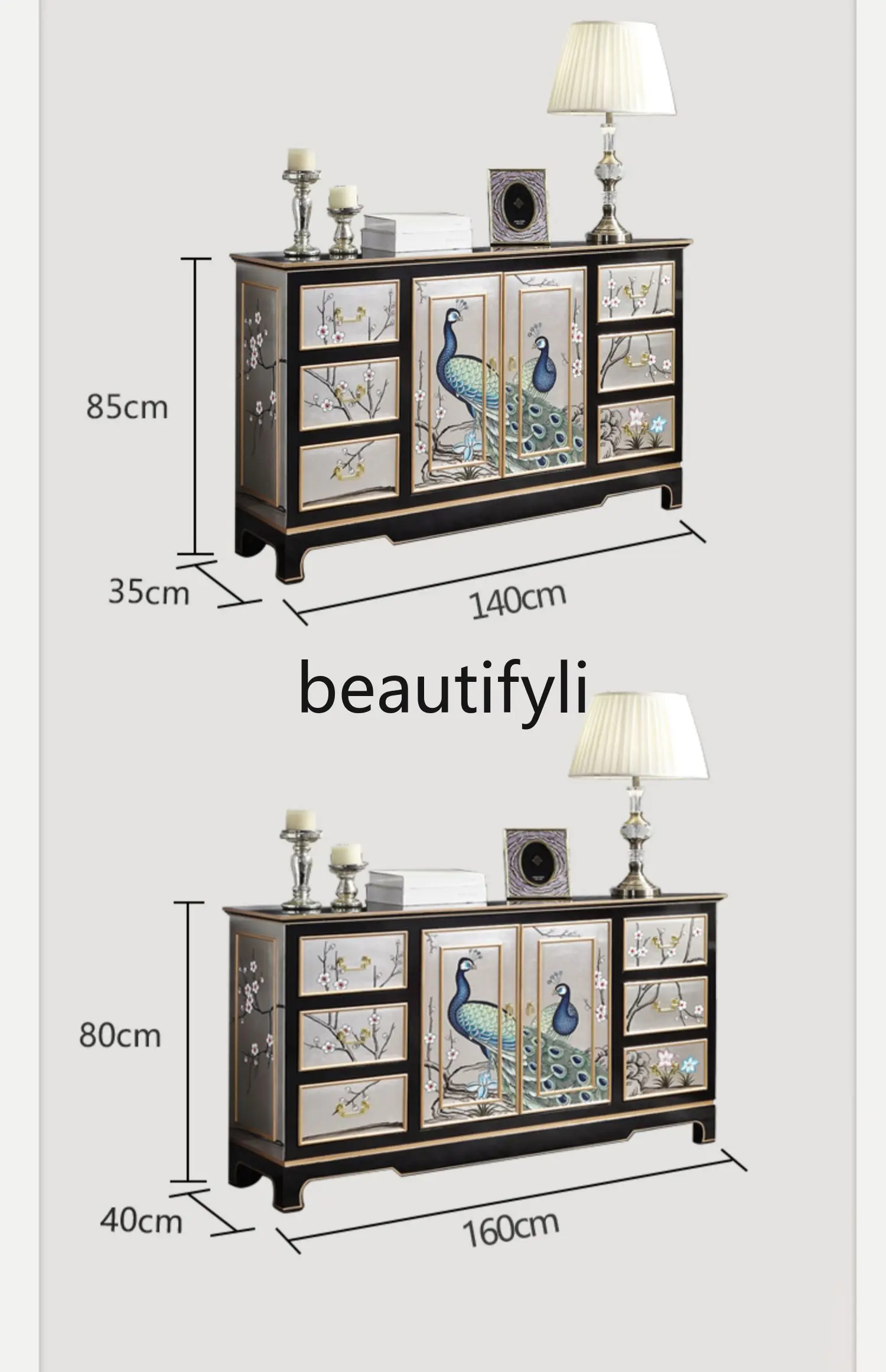 New Chinese-style dining side, entrance cabinet, American-style painted furniture, peacock screen partition cabinet