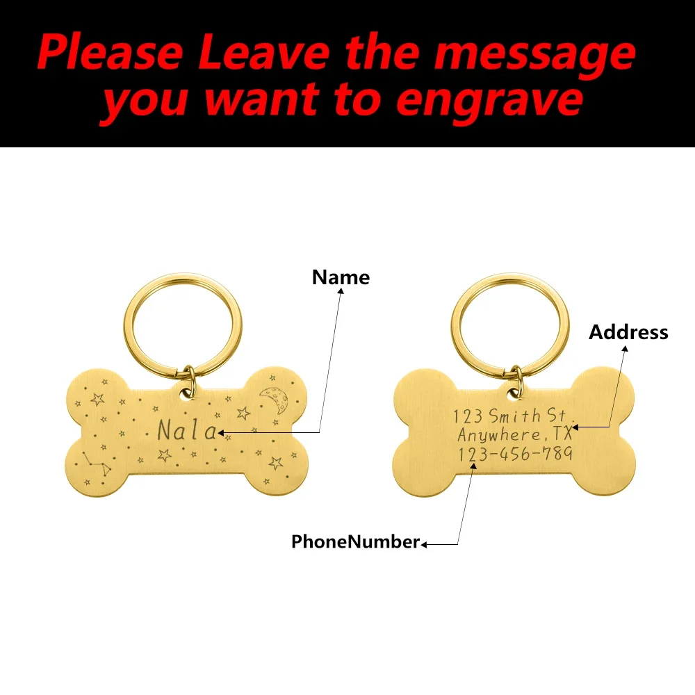 Engraved Dog Tags Badge Bone In Stainless Steel Ship Free Personalized Plate Pet Tag Cat Dogs Collar Accessories With Address