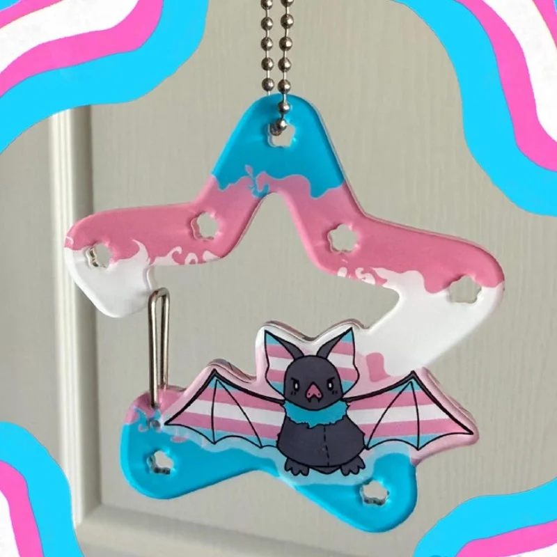 Transgender Pride Bat Acrylic Carabiner Keychain Cute LGBTQ Bat Charm Cosplay Accessory Decorative Pendant For Backpack Handbag