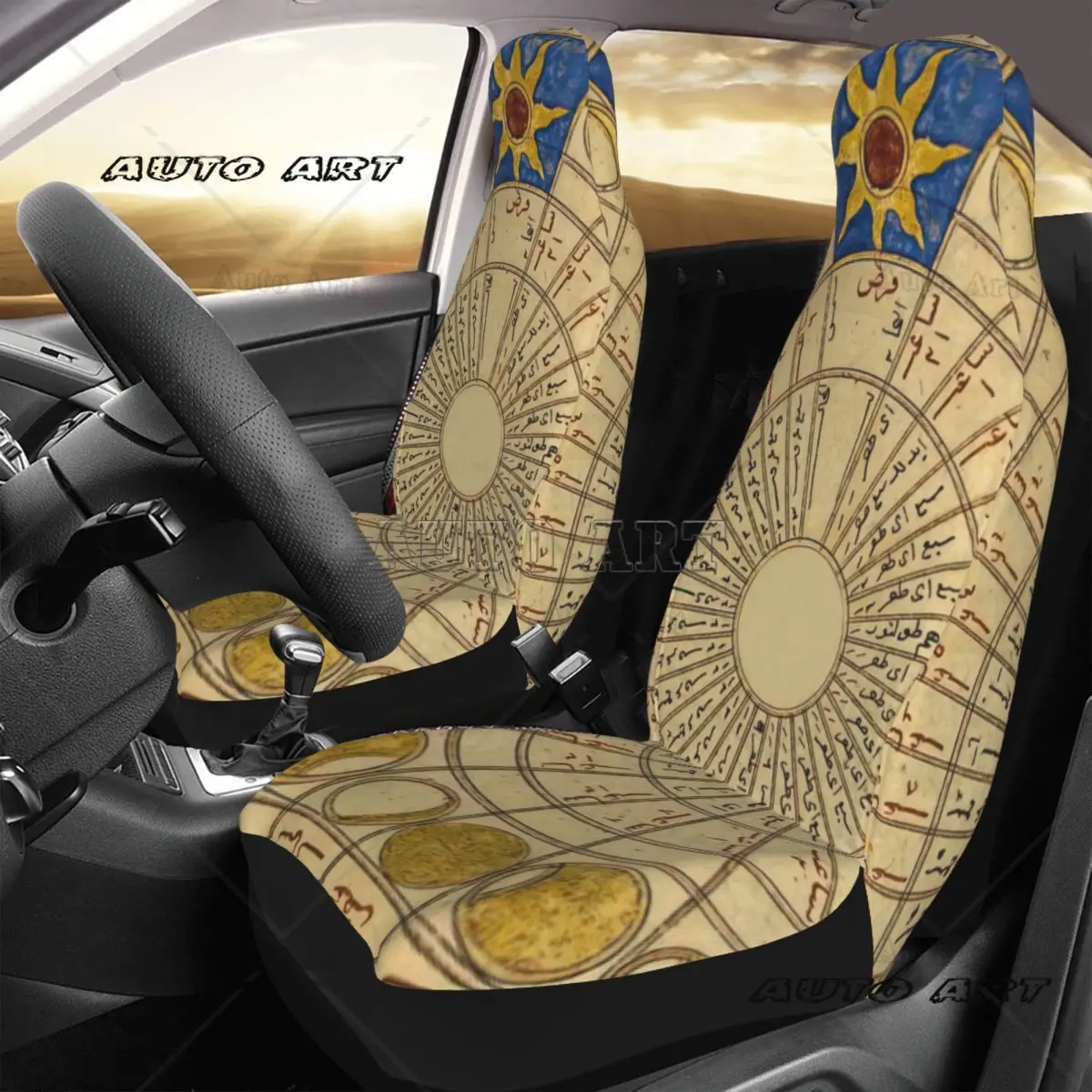 Vintage Lunar Chart Car Seat Cover Custom Printing Universal Front Protector Accessories Cushion Set