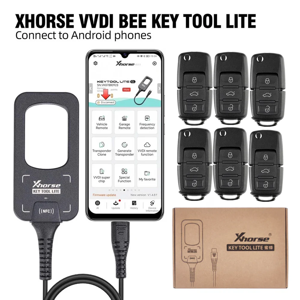 English Version Xhorse VVDI BEE Key Tool Lite Can Generate Transponder Remote Frequency Detection FREE Get 6Pcs XKB501EN Remotes