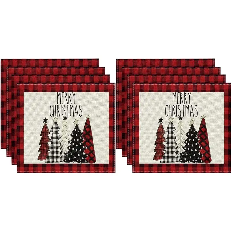 

【ALLOWANCE】8PCS Xmas Trees Snow Pink Christmas Placemats Winter Table Mats For Kitchen Dining Decoration M