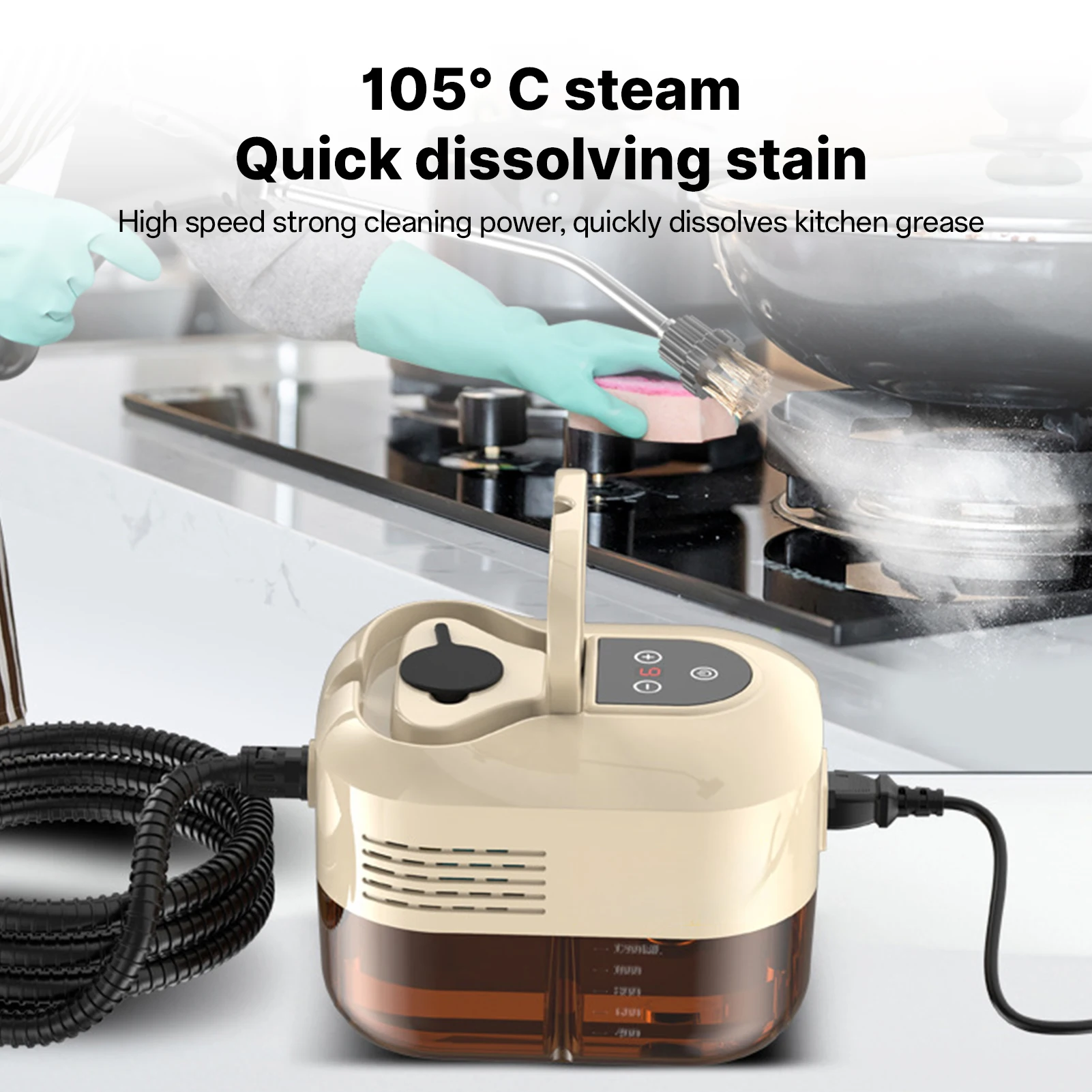 Handheld Steam Cleaner 6 Levels Adjustable 105℃/221℉ Deep Cleaning Steamer 1200ml Water Tank High Temp Steam Cleaning Machine