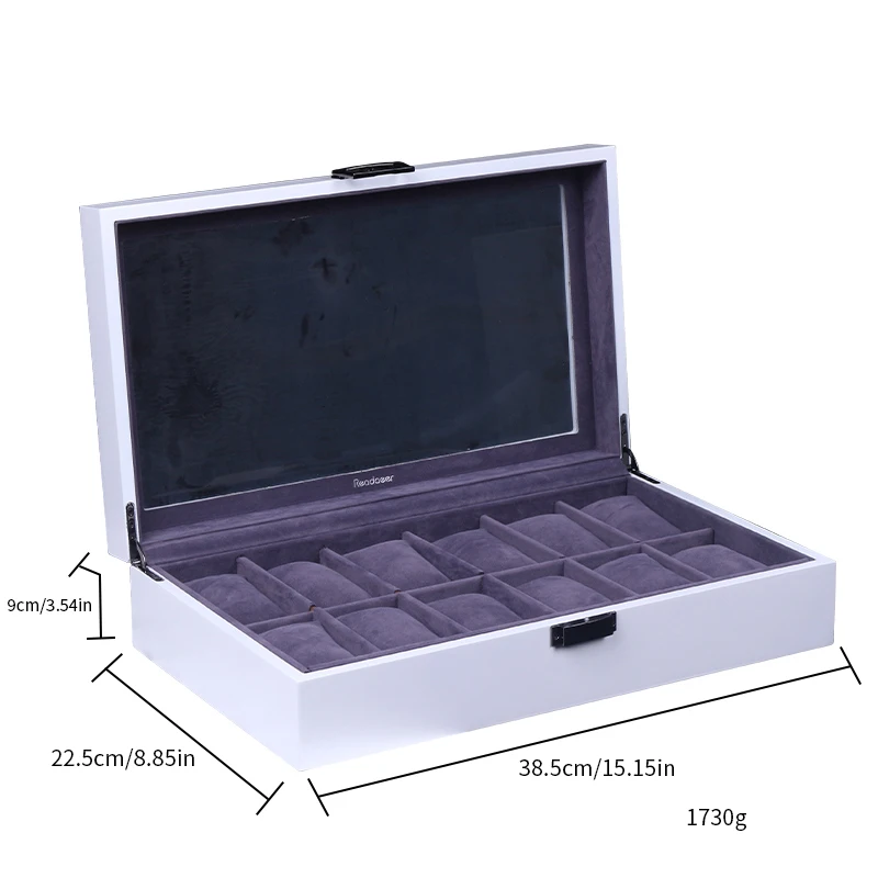 1PC 6/10/12Slot White Watch Case With Large Glass Lid, Removable Watch Pillows Watch Boxbirthday Present