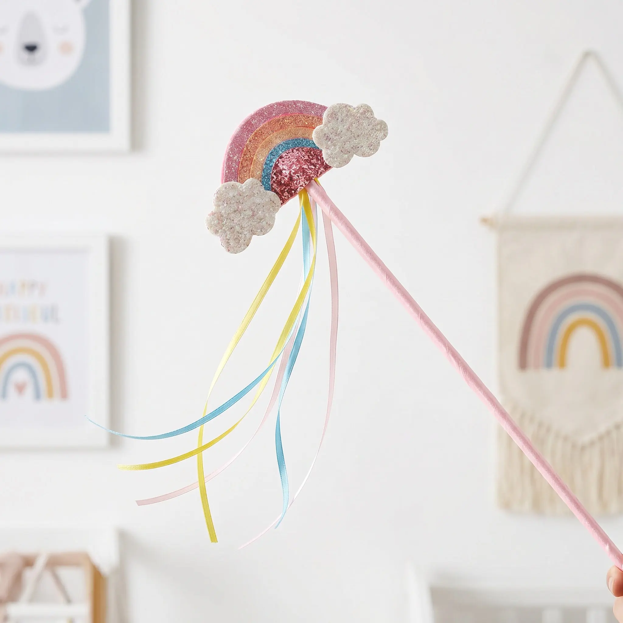 Sparkling Princess Wand Rainbow Ribbons Lightweight Fairy Costume Accessory for Dress Up Role Play Birthday Party