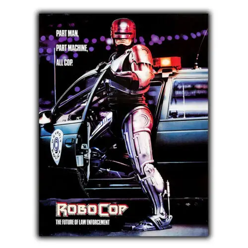 Placa de metal para parede, filme Robocop, decoração para man cave, pôster de cinema dos anos 80, impressão em alumínio