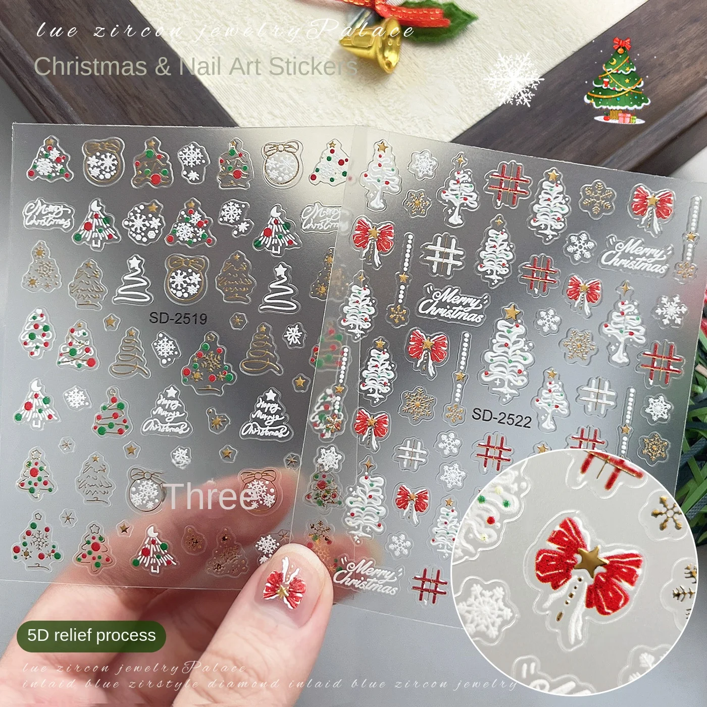 1pcs Christmas 5D Embossed Nail Art Stickers, with Cute Snowmen Reindeer & Christmas Elements Create Stereo Xmas Nail Decoration