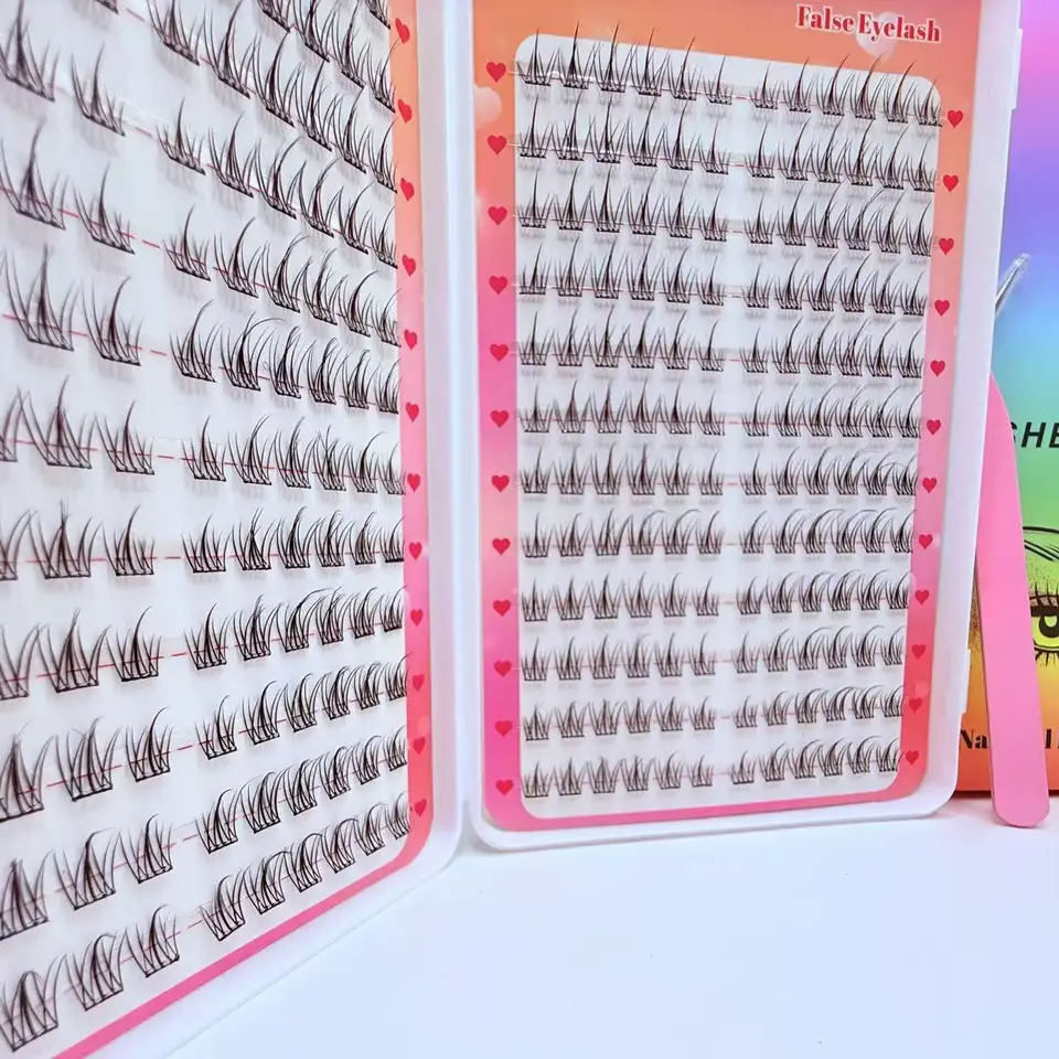 Set de extensión de pestañas individuales sin pegamento, 288 racimos en 24 filas, con pinzas, para maquillaje diario y fiestas 3