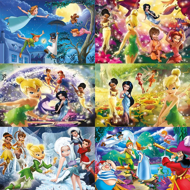 Disney Peter Pan Tinker Bell Anime Fairy Flying Film 300 500 1000Pcs Paper Jigsaw Puzzles For Kids Teens Friend Gifts Toys Game