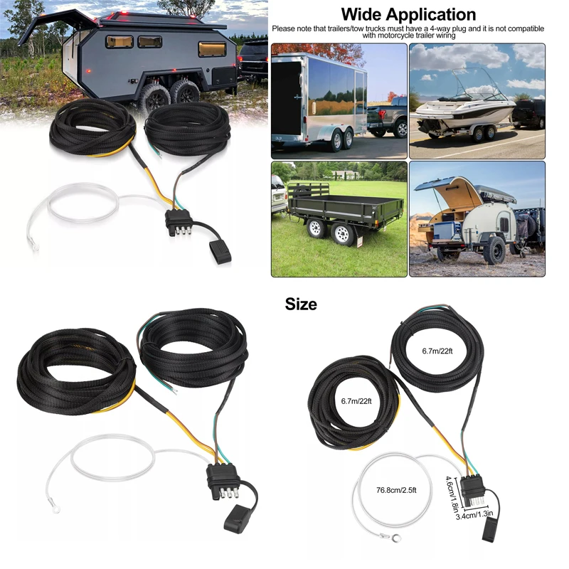 

[G331]22FT 4 Pin 5 Wire Trailer Wiring Harness Trailer Light Kit 5 Wire 4 Pin Harness Trailer Connector Wire Plug For RV Boat