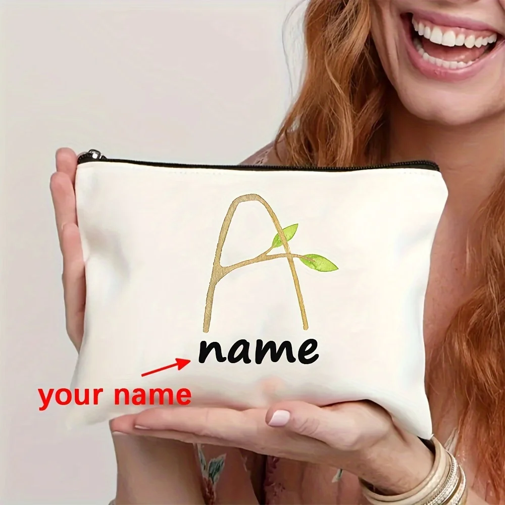 Personalized Names Cute Watercolor Spring Letters with 26 English Initials for Makeup Bags Fashion Toiletry Bag Pencil Cases