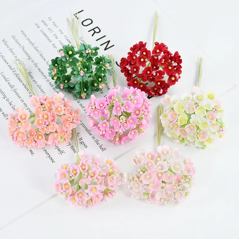 

3/12Bundle Artificial Mini Paper Rose Bouquet Wedding Party Decorati Artificial Flower DIY Wreath Scrapbooking Craft Fake Flower