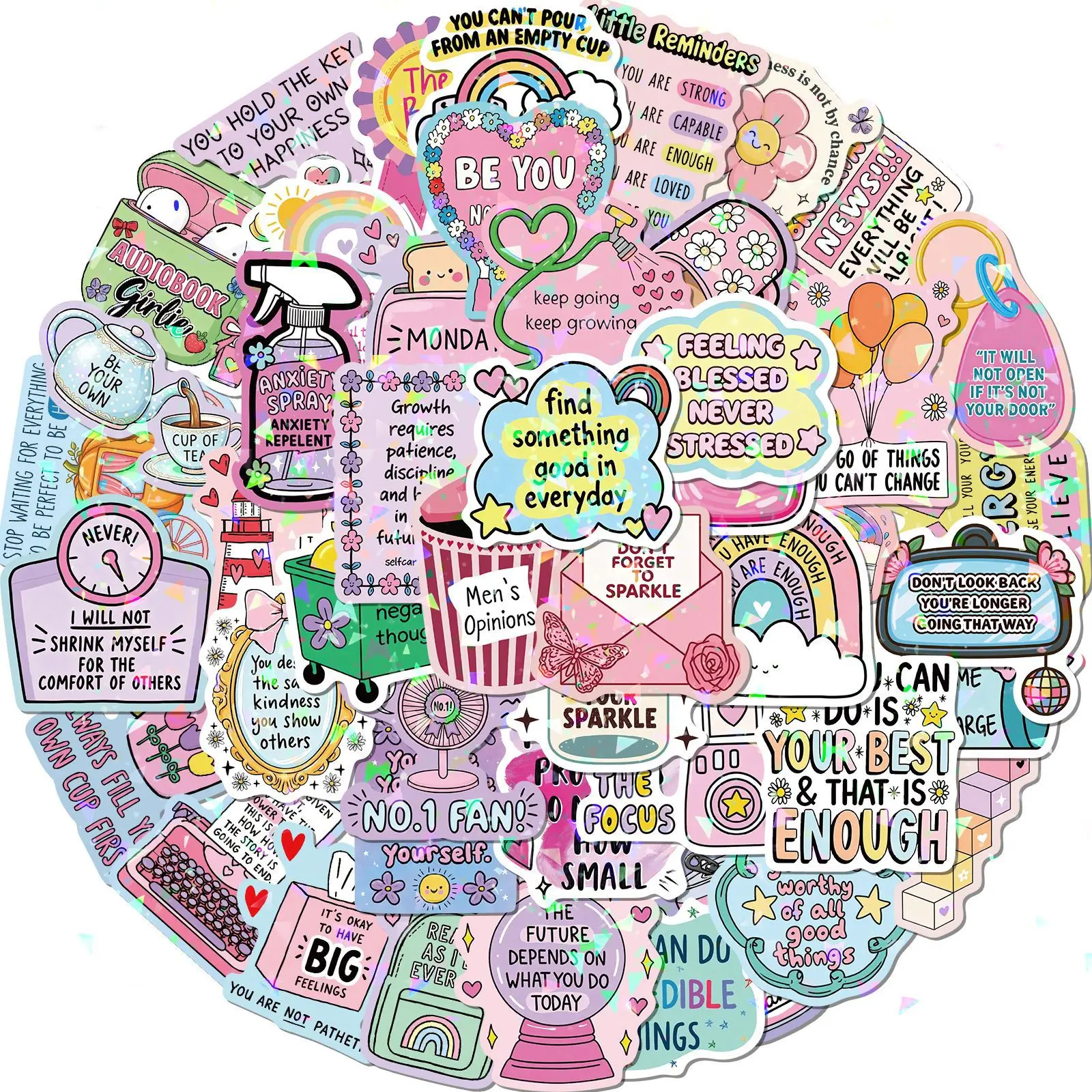50-Pack Motivational Graffiti Stickers Positive Healing Text DIY Decorations for Computers Water Bottles Wholesale