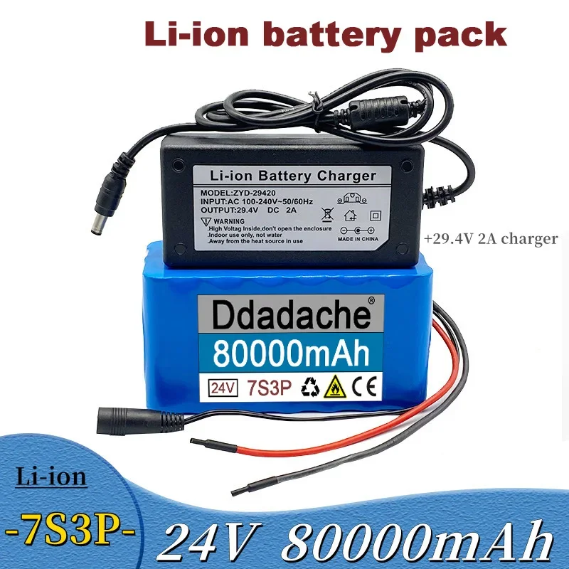 

New 24V 80Ah 7s3p 18650 Lithium Battery 29.4v 80000mAh Battery Pack Electric Bicycle Electric+29.4v Charger