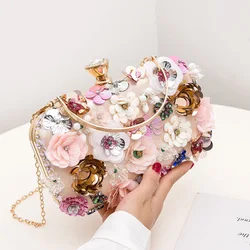 Fashion Women Bags Flower Diamonds Embroidery Small Clutch Luxury Lady Handbags Evening Bags New Arrival Chain Shoulder Purse