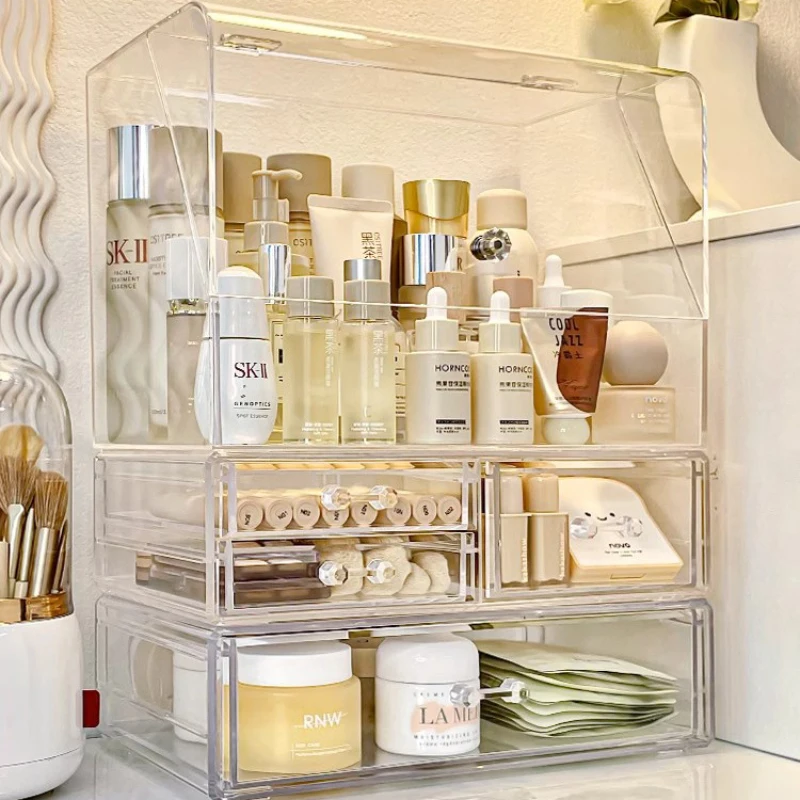 

Dustproof Transparent Acrylic Cosmetic Storage Cabinet for Vanity Countertop, Organizer Rack for Skincare Products and Lipsticks