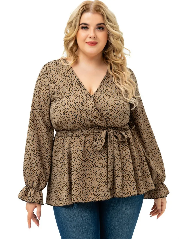 

Женская повседневная футболка больших размеров XL-4XL с длинным рукавом, блузка с цветочным принтом 3XL, женская одежда оверсайз, весна-лето