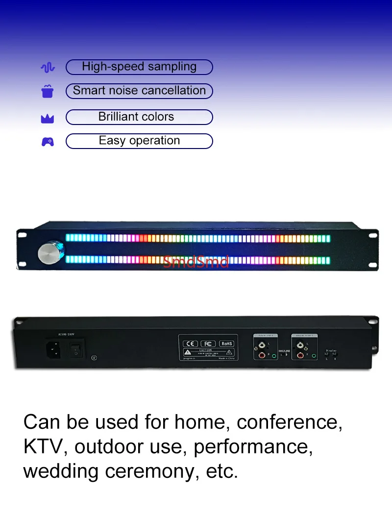 128-Light LED Music Spectrum Display LED64X2 Rhythm Light VU Meter with Voice Control And Wired Input for Audio Visual Entertain