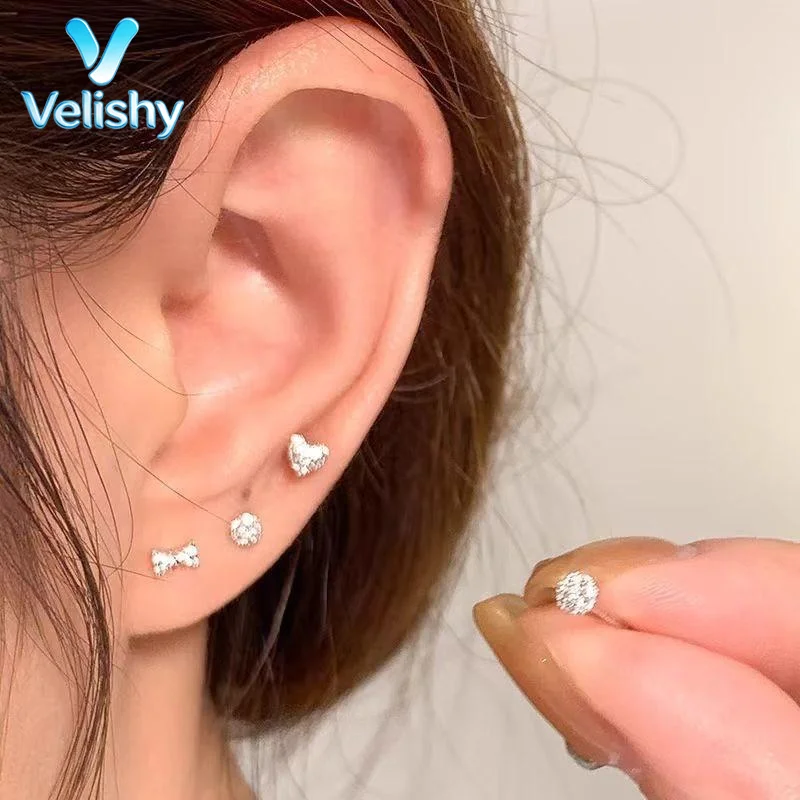 2/10Pcs Real 925 Silver Mini Geometric Zircon Stud Earrings Dainty Trendy Hypoallergenic for Everyday Wear