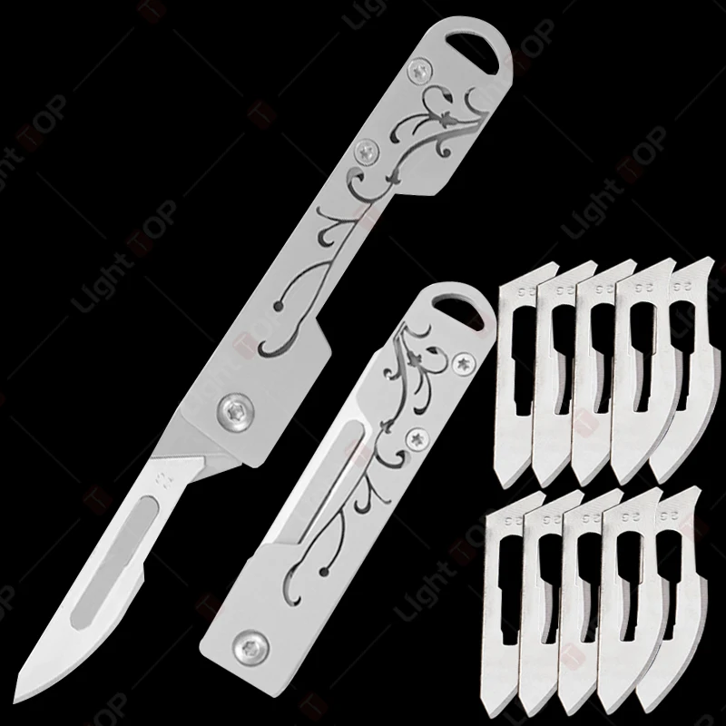 Stainless Steel Mini Knife Kitchen Fruit Folding Knife Open Scalpel Knife Replaceable Blades Sharp Multifunctional Knife Tool