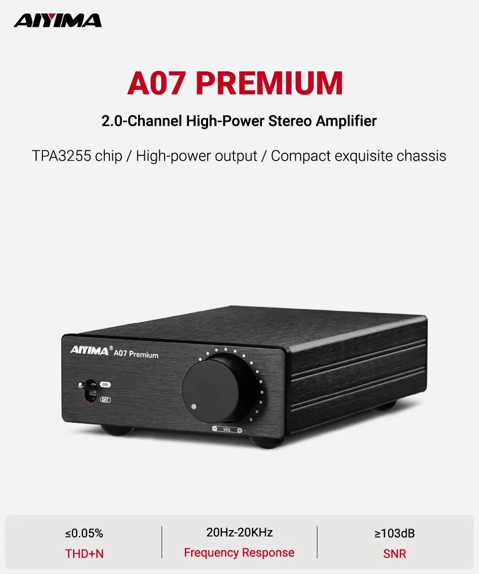 AIYIMA Audio A07 Premium TPA3255 Leistungsverstärker 300Wx2 Klasse D Stereo 2.0 Digitalverstärker Hifi Soundverstärker für passive Lautsprecher – Detail 5