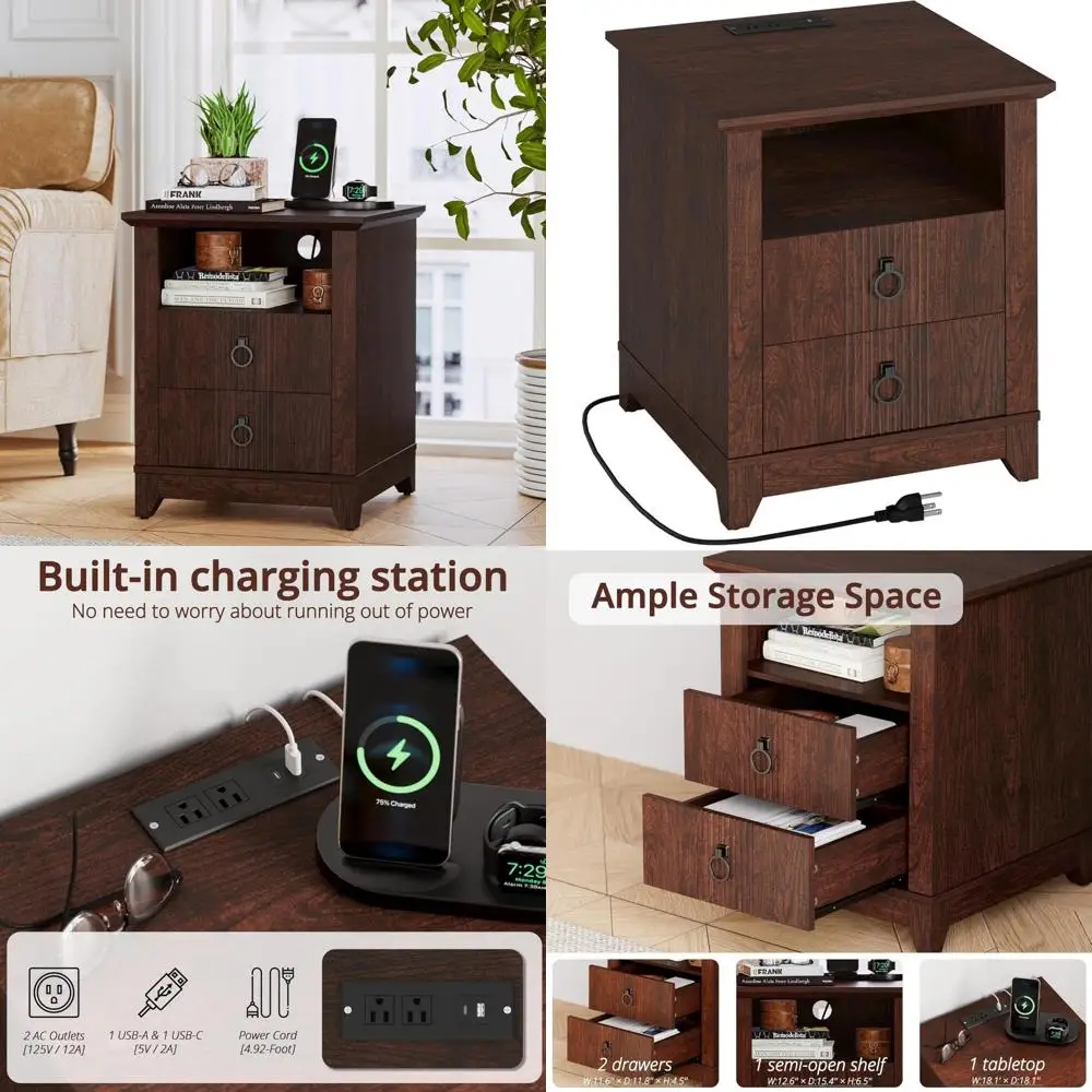 

современная тумбочка с 2 ящиками и зарядной полкой