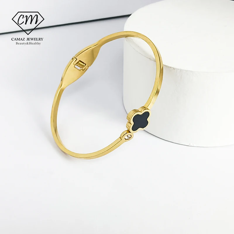 CAMAZ Four-Leaf Clover Bracelets For Women Cuffs Stainless Steel Fashion Jewelry Accessories