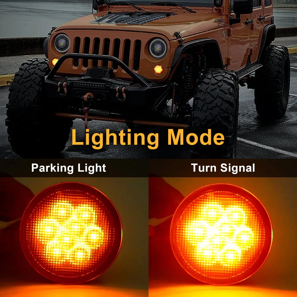 

for Jeep Wrangler JK JKU 2007-2017 2Pcs LED Turn Signal Lights Smoke Lens Amber LED Front Grill Indicator Parking Lights