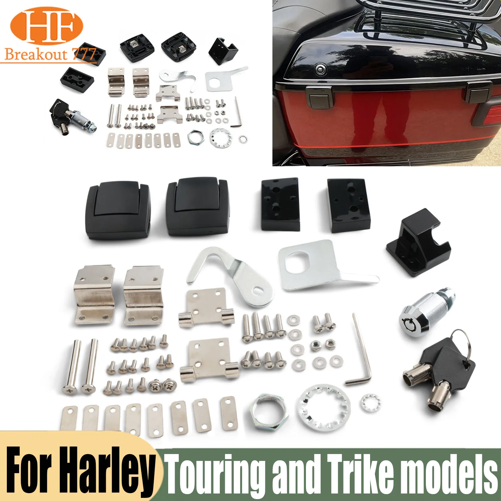 For Harley 1988-2013 Touring And Trike Models Trunk Hardware Latches Hinges Lock Kit