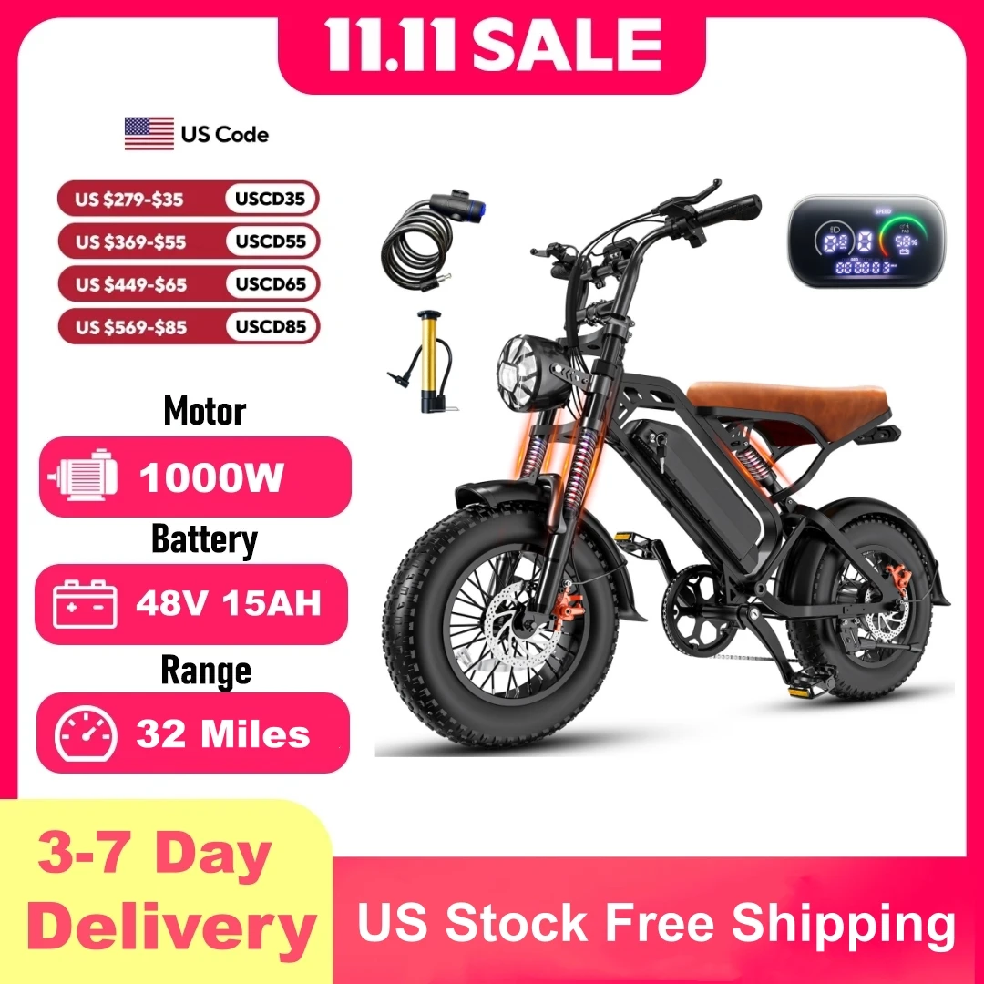 دراجة كهربائية 1000 واط موتور 48V15AH بطارية ليثيوم دراجة كهربائية فرامل قرصية مزدوجة 32MPH31 ميل 16*4 بوصة الدهون الإطارات الثلوج E-الدراجة