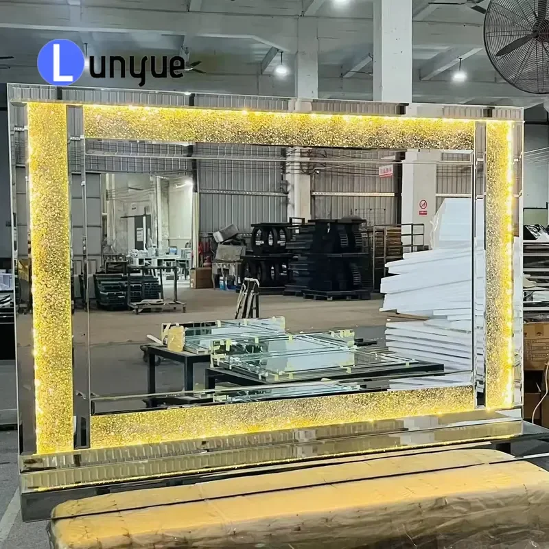 Modern Silvery Framed Glass Dressing Mirror with Light for Home Furniture Dresser Decorative New Design Contemporary Style