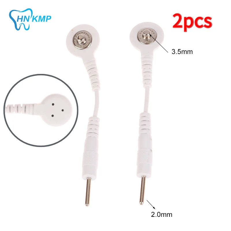 2Pcs 2.0mm Snap To 3.5mm Male Plug Electrode Lead Wire Replacement Cables For TENS EMS Massage Device
