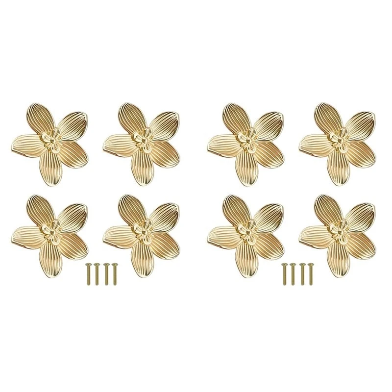 T21C 8X Flower Drawer Knobs Petal Cabinet Knobs Dresser Knobs Furniture Drawer Pulls Handles For Wardrobe Door Pulls Old Gold