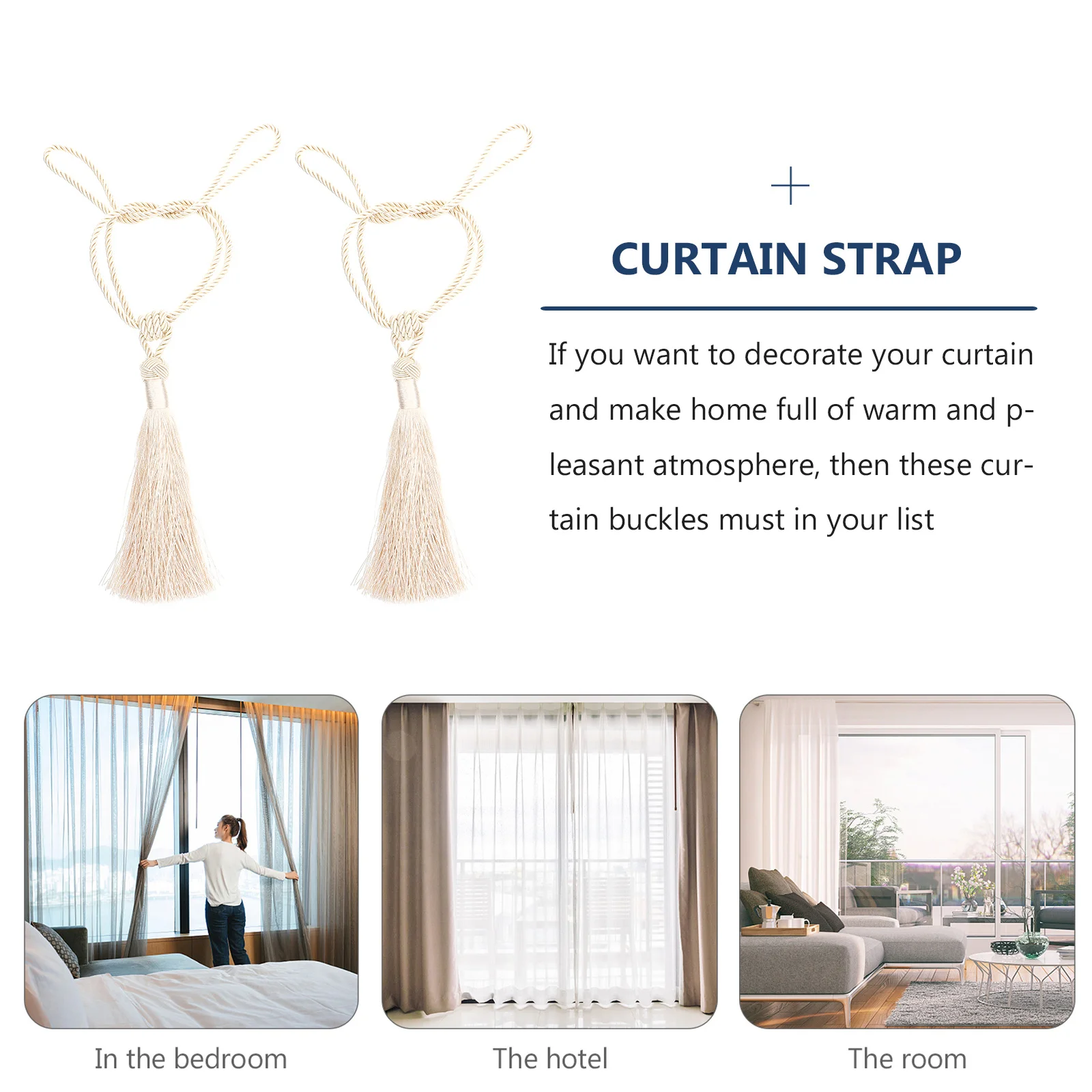 

2Pcs Woven Curtain Tie Ropes Tassel Style Strap Decorative Holdbacks for Home Office Hotel Window Curtain Tieback Accessories