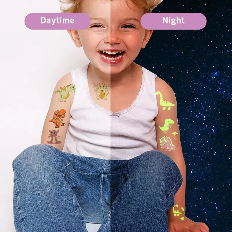 15 Sheets Carton Lumious Tatoo Kids Play Temporary Tatoo Sticker for Childrens Body Art Mermaid Sticker Glow Paste on Face Arm